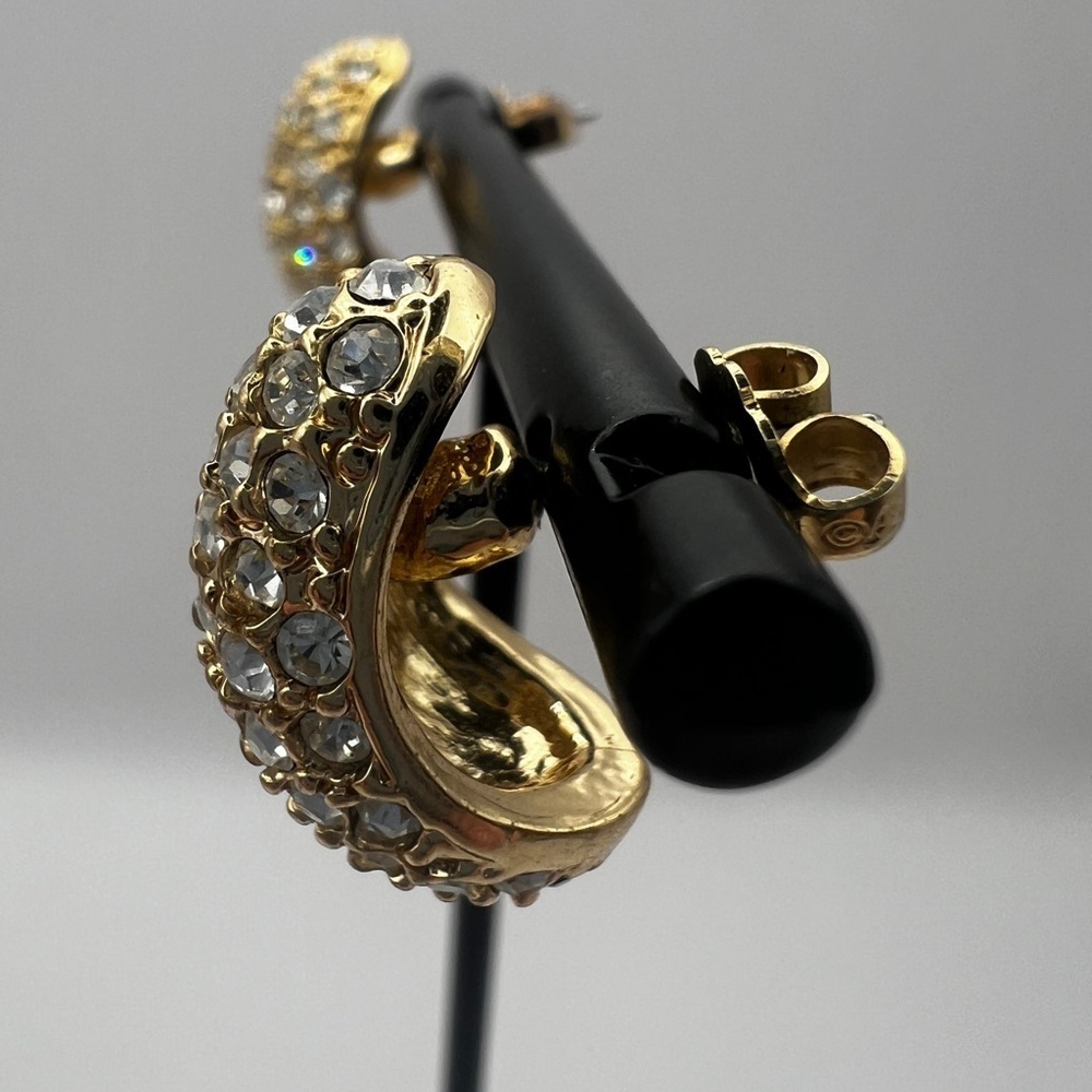 Roman Gold Tone and rhinestones pierced Earrings - Picture 7 of 14